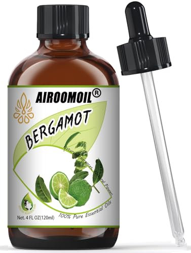 Bergamotte Ätherisches Öl Airoomoil Reine Bergamotteöl Therapeutischer Qualität Aromatherapieöl für Diffuser, Luftbefeuchter, Hautpflege, Haarpflege, Massage, Bad, Kerze Seife, Entspannung 120 ml