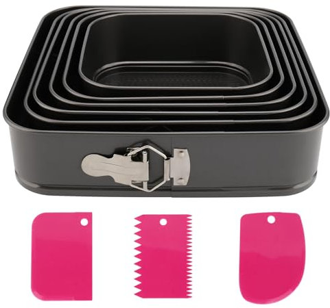 ZOENHOU Springform Eckig 6er Set, Quadratisch Backform 18/20/22/24/26/28 CM, Antihaftbeschichtet Kuchenform aus Stahl, Mit Trapezoidal Tortenschaber