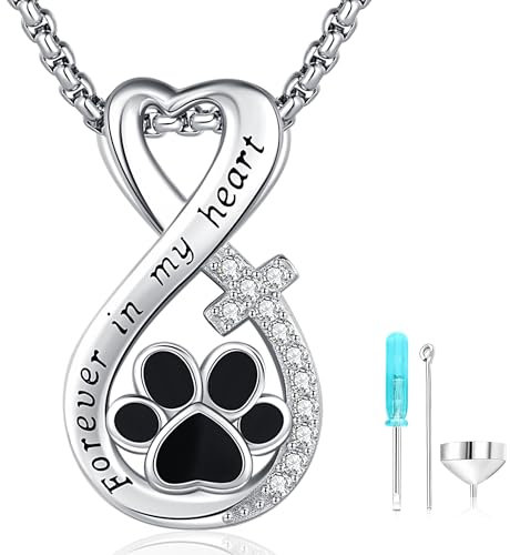 Friggem Collar Urna para Cenizas para Perro/Gato Plata de Ley Colgante Urna Pata Relicario Conmemorativo Colgante Ceniza Infinito Cremación Joyas Regalos para Mujeres (13- Pata de mascota)