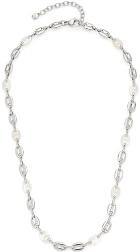 JEWELS BY LEONARDO Halskette Lindi • Collier aus silberfarbenem Edelstahl • Schiffsanker-Kettenglieder aus Perlmut und Edelstahl • 45-50 cm Länge • Geschenk Schmuck für Frauen • 023541