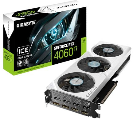 Gigabyte GeForce RTX 4060 Ti Eagle OC Ice 8G Carte Graphique, 3 Ventilateurs WINDFORCE, 8 Go 128 Bits GDDR6, GV-N406TEAGLEOC ICE-8GD Carte vidéo
