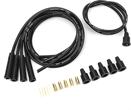BONKZEBU Filo per Candela 8mm, Set di Cavi per Candela in Silicone Metallico, Alte Prestazioni, Ricambio per Auto D'epoca a 4 Cilindri (Nero)