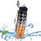 flowgoer Bouteille d'eau pour le sport, 1 l, en Tritan, sans BPA, anti-fuite, avec paille et marquage du temps, sangle, pour la salle de sport et l'extérieur, noire et orange
