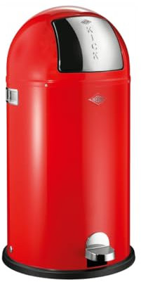 WESCO Poubelle à pédale Kickboy de couleur rouge, tôle d'acier revêtue par pulvérisation, volume de 40 litres, rabat en acier inoxydable, pédale en plastique chromé