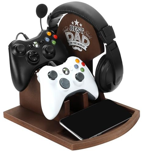 Blosssound Gamer Gifts for New Dad Wood Headphone Stand Wooden Controller and Headset Stand Gifts for Gamer Dad Father Birthday Gift Gaming Desk Accessories for Fathers Day Birthday Anniversary
