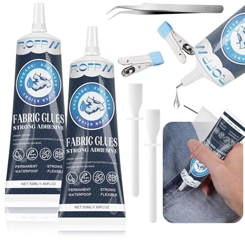 Fabric Glue, Extra Strong Quick Bond Fabric Adhesive, Machine Washable Quick Dry Hemming Adhesive, Material Glue for Clothing Hemming, Leather, DIY Crafts, Doll Repair, Upholstery, Textile and Badges
