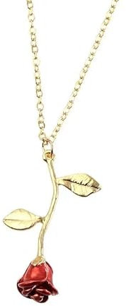 Tied By Love Red Rose Simple Rose Charm Necklace On A Gold Adjustable Chain Valentine's Day Jewellery Gifts For Girlfriend Partner Wife Birthday