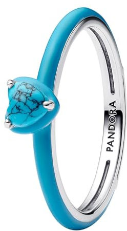 Pandora Türkisfarbener Herz-Stein Ring aus Sterling-Silber, aus der ME Kollektion, Gr. 52, 193828C01-52