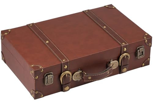 Sutowe Vintage Kasten aus Holz, 40×24,5×10cm Leder Gepäckkoffer mit Griff, Multifunktionale Schatztruhe, Deko Klassik Koffer für Geldgeschenke, Reise, Geburtstag, Hochzeiten, Hauserwärmung