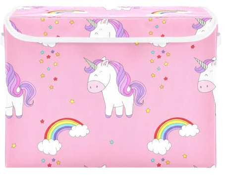 Sevdomey Unicorns Storage Bins with Lids and Carrying Handle,Foldable Storage Boxes Organizer Containers Baskets Cube for Home Bedroom Closet Office Nursery
