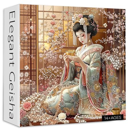 PICKFORU Elegant Geisha Puzzles for Adults 1000 Pieces, Retro Kimono Cherry Blossom Jigsaw Puzzles, Japanese Art Puzzle as Wall Art Decor