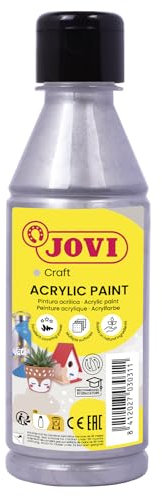 Jovi Acrylfarbe Jovidecor, hochdeckend, für alle Untergründe, auf Wasserbasis, 1 Flasche mit 250 ml Inhalt, silber