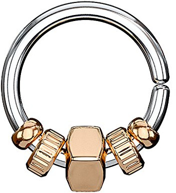 Piercingfaktor Piercing Continuous Ring mit Quadrat Anhänger und Perlen Tragus Helix Ohr Nase Lippe Intim Nippel Rosegold 1,2mm x 8mm