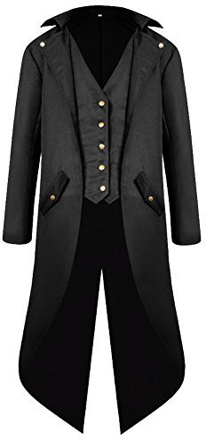 H&ZY Herren Steampunk Vintage Frack Jacke Gothic Viktorianischen Gehrock Uniform Halloween Kostüm, Schwarz, XL