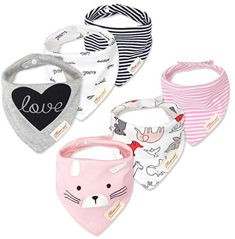 Minizone Baby Halstücher 6er Set, Superweiche und Saugfähige Dreieckstücher aus Baumwolle Sabberlätzchen Baby mit Süßen Designs für Mädchen