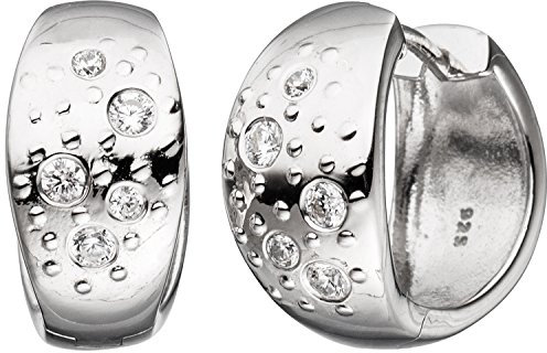 Jobo Damen-Creolen breit aus 925 Sterling Silber mit 10 Zirkonia