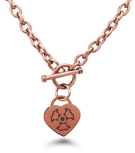 Tioneer Rose Gold Plated Stainless Steel Barbed Wire Radioactive Symbols Heart Charm, Necklace Only