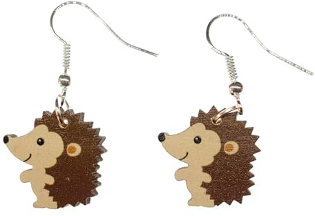 Miniblings Igel Ohrringe Hänger Tier Garten Waldtier Holz sitzend Herbst - Handmade Modeschmuck I Ohrhänger Ohrschmuck versilbert