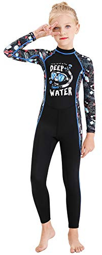 Full Body Kids Swimsuit One Piece Rash Guard Long Sleeve Wetsuit Skin for Girls Boys Children, Sunsuit Swimwear UPF 50+ UV Sun Protection Quick Dry for Beach Water Sports (Girl Black, L)