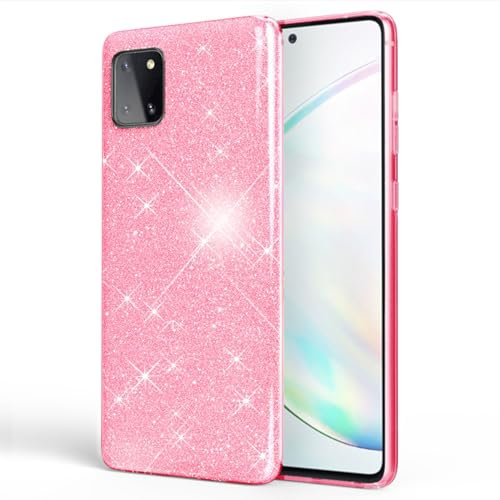 NALIA Glitzer Handyhülle kompatibel mit Samsung Galaxy Note 10 Lite Hülle, Bling Silikon Cover Case Glänzend Glitter Bumper Phone Etui, Telefon Strass Diamant Backcover Handy-Tasche, Farbe:Pink