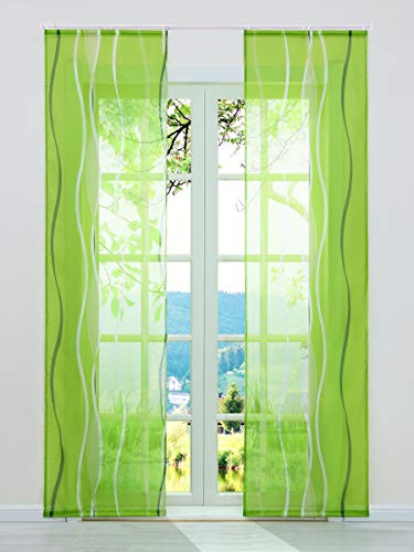 ESLIR 2er Set Flächenvorhänge Schiebegardinen Voile Gardinen mit Klettband Schiebevorhang Transparent Vorhang Wellen Muster Grün BxH 57x145cm 2 Stück