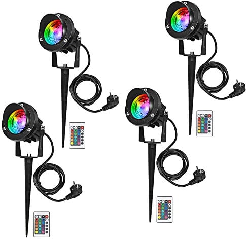 4 Stücke LED Gartenleuchte RGB mit Erdspieß,LED Gartenlampe 10W 1000LM led strahler außen IP65