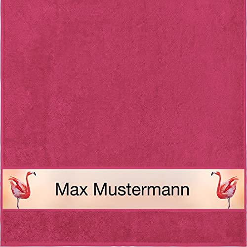 Manutextur Duschtuch mit Namen - personalisiert - Motiv Flamingos - viele Farben & Tiermotiven - Dusch-Handtuch - Fuchsia - Größe 70x140 cm - persönliches Geschenk mit Wunsch-Motiv und Wunsch-Name