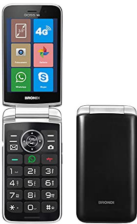 BRONDI BOSS 4G Telefono Cellulare Maxi Display, Tastiera Fisica Retroilluminata, Dual Sim, 5 MP, Li-ion 1500 mAh, Flip Attivo,Type-c, Social Network, Nero