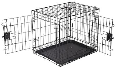 Amazon Basics Zusammenklappbar Hund käfig aus Metalldraht mit Bodenschale, Doppeltür, Schwarz, L 61 x B 46 x H 49 cm