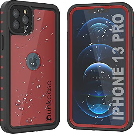 Punkcase for iPhone 13 Pro Waterproof Case [StudStar Series] [Slim Fit] [IP68 Certified] [Shockproof] [Dirtproof] [Snowproof] 360 Full Body Armor Cover For iPhone 13 Pro (6.1) (2021) [Red]