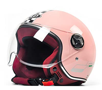 LIONCIANO Casque de Moto Adulte avec Anti Scratch Visiere, Casque Moto Demi-Jet Homme, Casque Moto et Scooter Compact Femme, Casque Semi-Ouvert Casque Jet Urbain(Rose, Transparent Lentille)