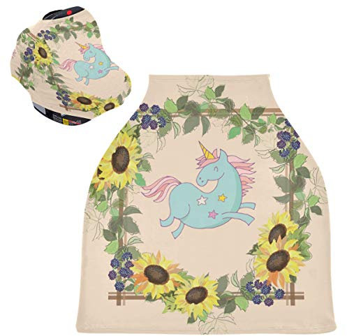 Flor De Girasol Unicornio Cubierta de Lactancia Materna Asiento de Bebé Cubierta de Cochecito Transpirable Carros de La Compra Cubierta para Niños Niñas