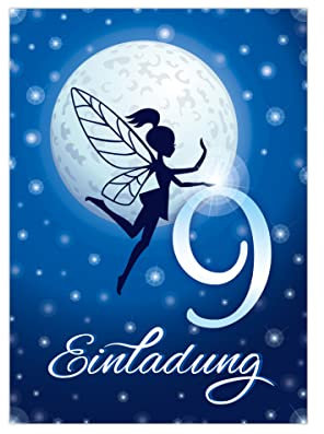 Junapack 12 Einladungskarten zum 9. Kindergeburtstag neunte Geburtstag Mädchen Fee