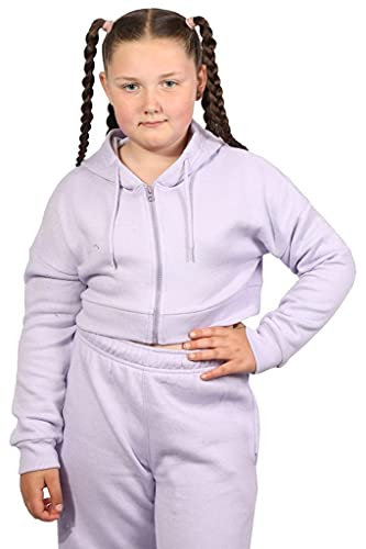 trending babz Girls Boys Zipper Coloured Crop Hoodie Jacket Kids Casual Zip Up Long Sleeves Soft Hooded Outerwear Tops UK Age 7-13 Lilac