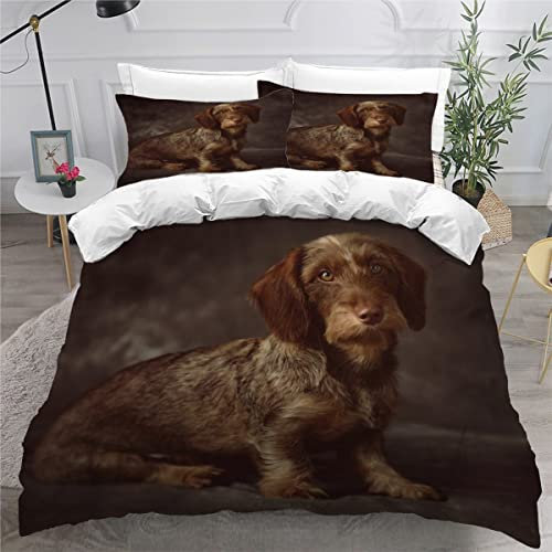 NYSMGS Bettbezug 135x200 Wolliger Dackel Bettwäsche Set 3D-Druck Haustier Welpe Bettwaren Weiche Mikrofaser Reißverschluss Bettbezüge mit 2 Kissenbezügen 80x80 Für Kinder et Teenager