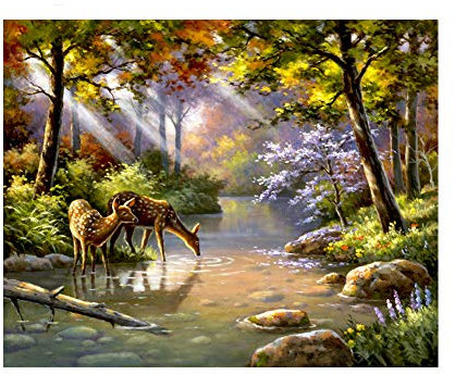 Kit de peinture par numéro pour adulte, kit de peinture sur toile par numéro pour enfants ou débutants avec pinceaux de peinture, pigment acrylique, peinture à dessin, 40 x 50cm sans cadre (Creek)