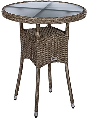STILISTA Beistelltisch rund Milch-Glas Tischplatte Polyrattan, Farb- und Größenwahl, 60 cm Creme