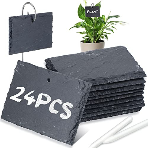 24 Sets Pflanzenetiketten, wiederverwendbare Schiefer-Pflanzenmarker, natürliche wetterfeste Gartenschilder, wasserdicht, Gemüse, Pflanztopf