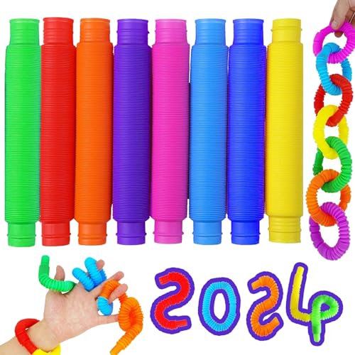 Pop Röhren Sensorik Spielzeug,24 Stück Bunt Stretchrohr-Sensorik Spielzeug,Pop Tubes für Kinder Stress und Angst Linderung Kinder Erwachsene Mitgebsel Kindergeburtstag Junge Gastgeschenke