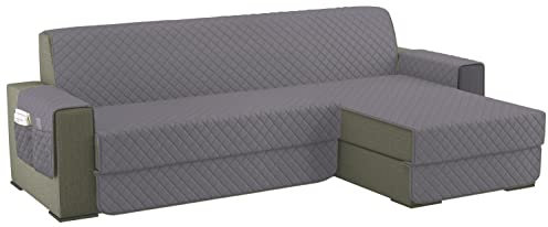 sevi's Sofabezug L Form 250cm Wasserdicht, Sofa überzug Ecksofa Reversibel Kratzfest Fleckenresistent - Sofa Cover für Katzen und Hunden - Grau