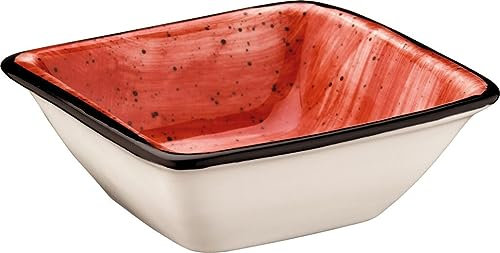 Bonna 6x Aura Passion Moove Schälchen quadratisch 8x8,5 9cl 3cm tief Rot Creme Porzellan APSMOV10KS Dipschalen Snackschalen Desserschalen Geschirr