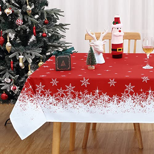 Weihnachten Tischdecke Abwaschbar Tischtuch für Küche Dekoration Abwischbare Wasserabweisende Tischdecke mit Fleckschutz Tischtuch für Esszimmer Xmas deko Tafeldecke,Rechteckig,Rot 137x179cm