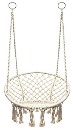 Boro Hängesessel, Schaukelkorb zum Aufhängen - Indoor und Outdoor geeignet - aus bequemem und stylischem Baumwollgewebe - Sitzfläche ca. 61cm - Belastbarkeit max. 150kg - Creme-Weiß
