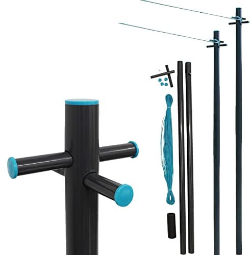 MUSAN 2.4m Large Clothes Post 30m Washing Line - Heavy Duty Galvanized Steel Post Pole - Standard Outdoor Home Garden Pole - Support Ground Socket Clothes Towel Hanging Dryer Laundry Clothesline