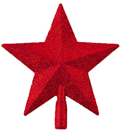 SpirWoRchlan Glitter Mini Christmas Tree Topper Star Shatter-Proof Small Christmas Tree Decoration Xmas Treetop for Christmas Tree Holiday Ornament Indoor Home Decor Red