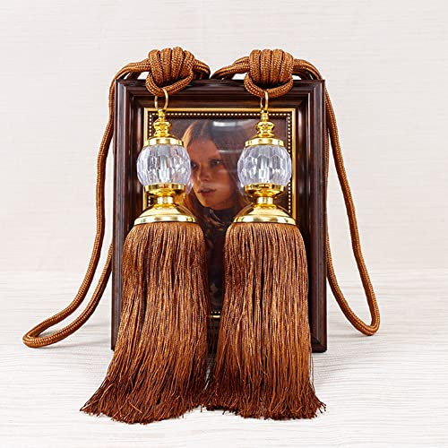 ZYWUOY 2 x luxuriöse Vorhanghalter, Seil-Raffhalter, Quasten-Raffhalter, Perlen-Kugel-Dekor, Paar