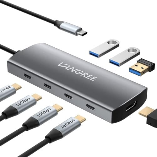 USB C Hub 10Gbps, 3 USB 3.2 Gen 2 Ports, 4K@60Hz HDMI, 100W PD, 2 USB 3.0 & SD/TF Card Reader, USB-C Dongle Splitter Adapter für MacBook Pro/Air, iMac, iPad Pro, iPhone 15(Not Support Type-C Monitor)