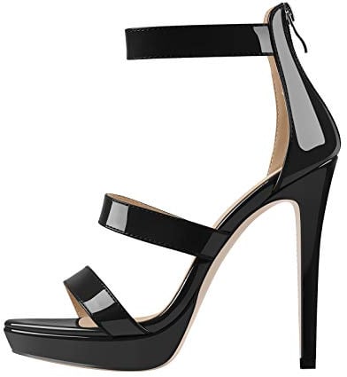 MissHeel Women's Open Toe Stiletto Pump Sandals High Heel Triple Cross Bands Patent Leather back Zipper Party Shoes