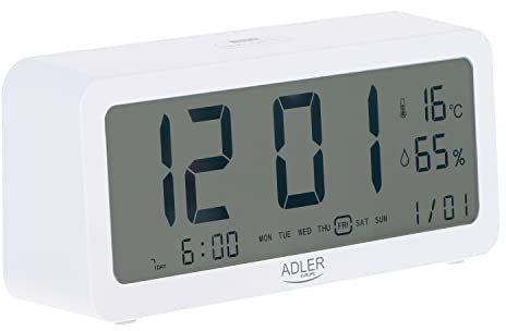 ADLER Batteriebetriebener Wecker, beleuchtetes Display, zeigt Zeit, Datum, Temperatur an