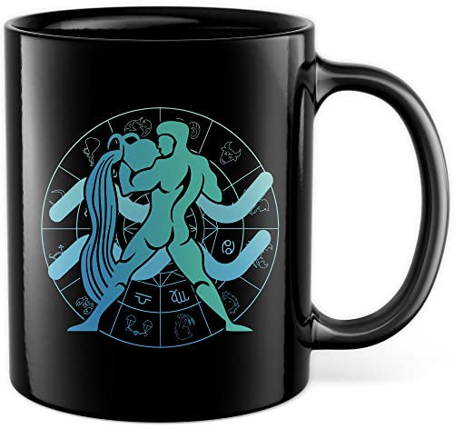 Tazza con segno zodiacale Acquario, tazza da caffè con segno del cielo e segno zodiacale, idea regalo astrologia, costellazione di compleanno, tazza da tè, nascita, oroscopo costellazione (nero)
